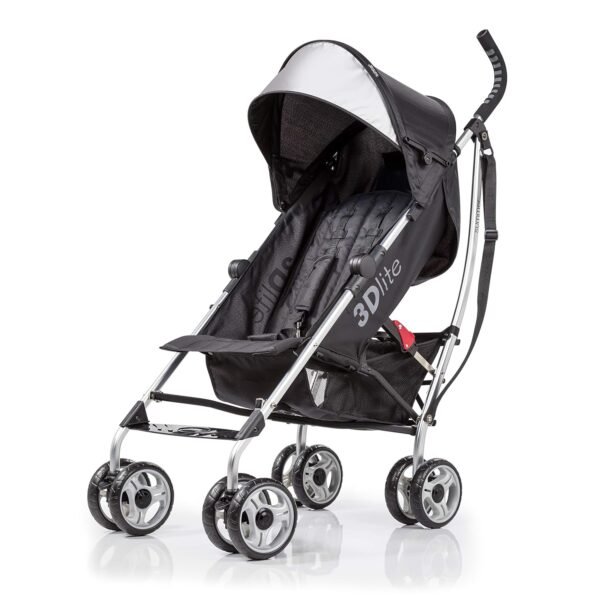 3Dlite Convenience Stroller, Black – Lightweight, with Aluminum Frame, Large Seat Area, Mesh Siding, 4 Position Recline, Extra Large Storage Basket – for Travel