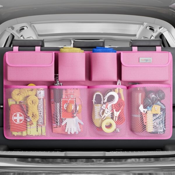 SURDOCA Hanging Trunk Organizer for SUV, [UPGRADED 7 Times] Car Organizers and Storage, Car Accessories Interior, Space Saving Expert-XL Pink