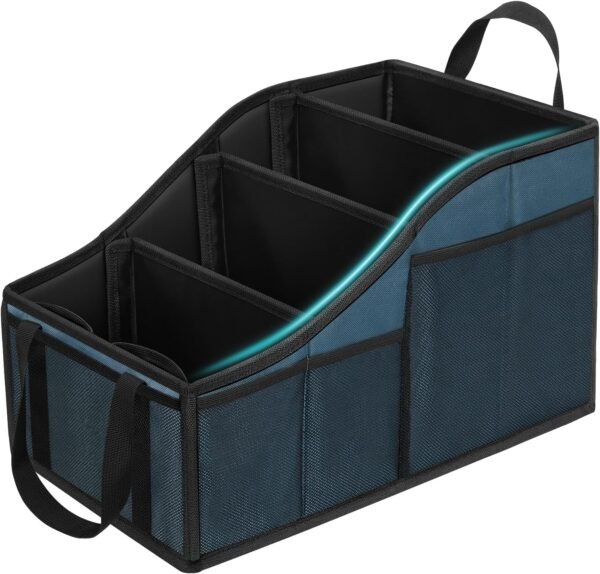 YOHOOLYO Car Seat Organizer Backseat Car Organizer with 4 Compartments, 4 Cup Holders and 7 Mesh Pockets for Front and Rear Seat, Blue