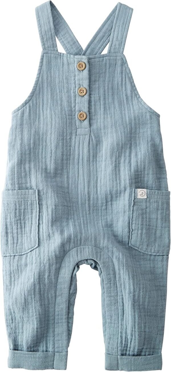little planet by carter's Baby Organic Cotton Gauze Overall Jumpsuit, Blue Creek Solid, 12M