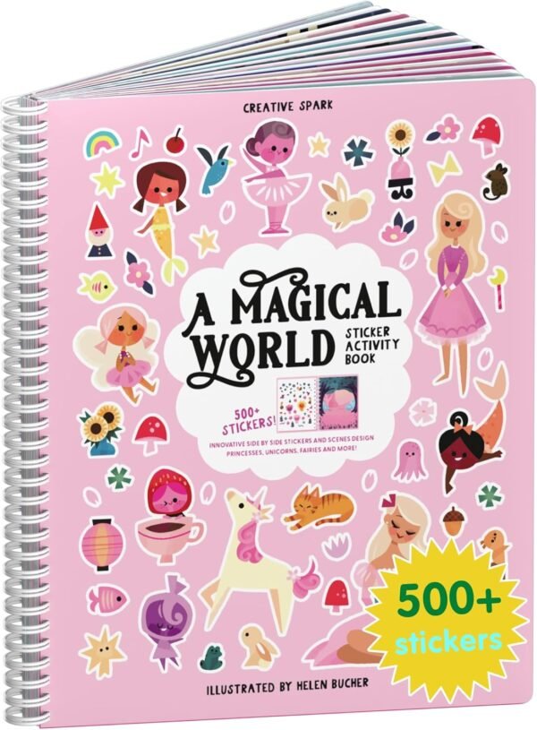 Princess Sticker Book Activity for Kids, A Magical World by Cupkin, Toddler Airplane Travel Essentials, 500+ Stickers for Kids 12 Scenes + Coloring Book Pages, Princess Gift, Crafts Ages 2-8