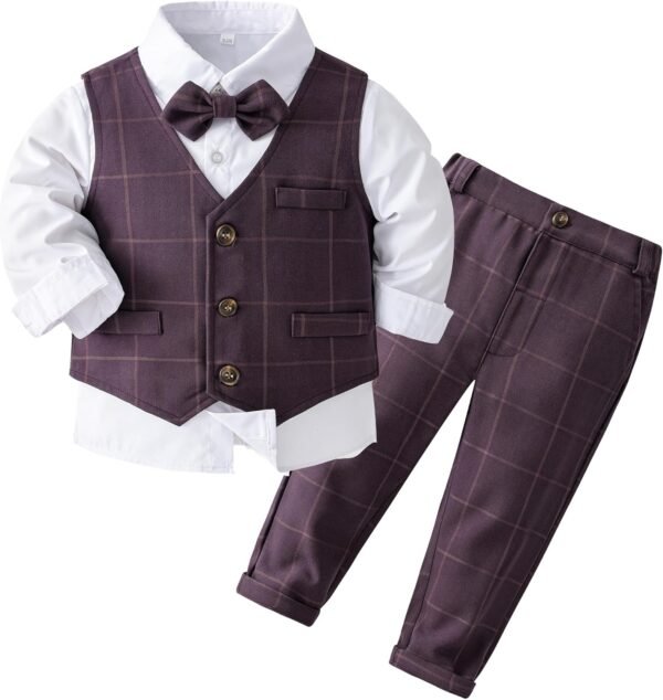 Kimocat Baby Boys Gentleman Bowtie Blue Suits Set Long Sleeve +Vest+Pants