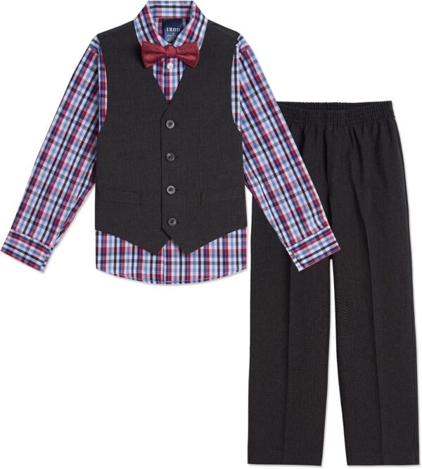 IZOD Boys' 4-Piece Set with Collared Dress Shirt, Tie, Vest, and Pants