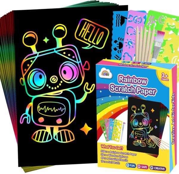 ZMLM Scratch Art Crafts Boys Gifts, Rainbow Scratch Paper Art Gifts for 3 4 5 6 7 8 9 10 Years Old Girls and Boys Kids, Arts and Crafts for Kids 4-6 Birthday Toys and Games Activities Gift (Blue)