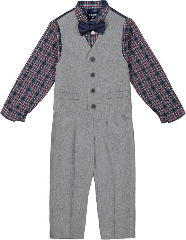 IZOD Boys' 4-Piece Set with Collared Dress Shirt, Tie, Vest, and Pants